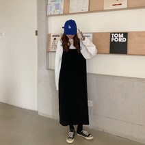 여성 코듀로이 롱 원피스 카키 코듀이 스트랩 스커트 가 ​​겨울 드레스 2022