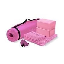 HemingWeigh 요가 스타터 키트 미끄럼 방지 매트 폼블록 스트랩 극세사 타월, Pink