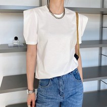 어깨뽕 티셔츠 슬림 어깨반팔 여자 상의 숄더업핏 옷 24