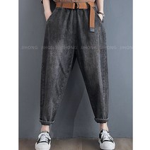 지홍 JIHONG 데님 빅사이즈 루즈핏 고무줄바지 마담 미시 청바지