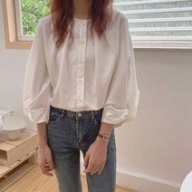 [하나비] 랏헨 여성 가을 헨리넥 앞버튼 무지 쉬폰 루즈핏 스판 소매 꼬임 포인트 옆트임 언발 심플 데일리 블라우스