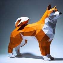 3D 페이퍼크래프트 DIY 인테리어 벽걸이 세트 장식 아트 공예 거실 동물모형 종이, 아키타