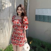 드레스 여름 기질 슬림 스커트 2022 새로운 스퀘어 칼라 플로럴 스커트
