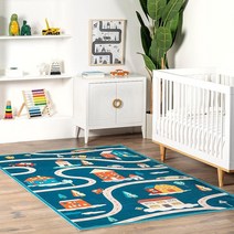 NuLOOM Zita Neighborhood 세탁기 세탁 가능한 아동용 액센트 러그 0.9m x 1.5m(3피트 5피트) 블루 멀티