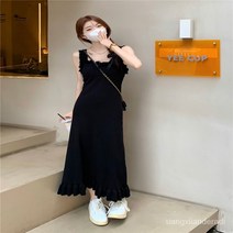 고급진 프랜치 블랙 프릴 원피스 베이직 깔끔 여름 봄가을 편한 코디 청순한 치마