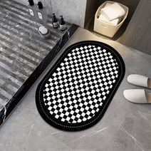 격자 욕실발매트 욕실미끄럼방지매트 욕실매트 1+1, 60cmX40cm, 타원형 흑백 격자  2P