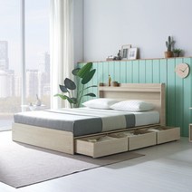 규수방 프리미엄 LED서랍형침대 호텔매트리스 포함 세트 방문설치, 201(오크)3단서랍, 싱글, 호텔용 벨런스본넬  그레이 매트리스