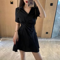 라인 포인트 허리 주름 원피스 예쁜 여리핏 블랙 여성