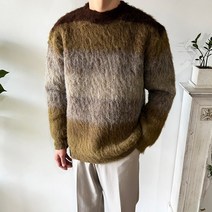 웨일즈 두툼 모헤어 그라데이션 배색 라운드 니트 티셔츠 (2 Colors)