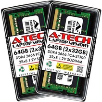 A-Tech 64GB (2x32GB) DDR4 2666MHz SODIMM PC4-21300 2Rx8 듀얼 랭크 260 핀 CL19 1.2V 비 ECC 언 버퍼
