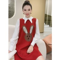심플블랙원피스 큐트 애니메이션 토끼 플랫카라 2022 겨울 가을 간지나는 짧은 여성 4992785854