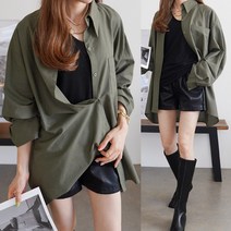 하늘바라기 여성용 코즈 와플 박시핏 셔츠