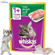 위스카스 파우치 고양이 주식 습식사료 참치 고등어 연어 닭고기 낱개 13종, 1개, 참치 (80g)