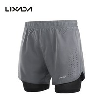 Lixada 남성용 2-in-1 러닝 반바지 빠른 건조 통기성 액티브 트레이닝 운동 조깅 사이클링 반바지 for Fitness Marathon, 그레이 블랙, XXL