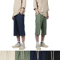핸써밍 남자 여자 카고 밴딩 7부 린넨 와이드팬츠 4컬러 (L~XL)