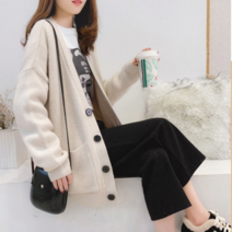 오너클랜 여자 데일리 기본 루즈핏 예쁜 칼라 토톰 롱 가디건