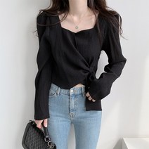 트루픽 봄 프론트 스트랩 포인트 스퀘어넥 긴팔 티셔츠 데이트룩 여리핏 하객룩