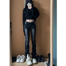 여성데님팬츠 10부 y2k 찢어진 와이드청바지 여자밴딩 로우라이즈 통청바지 추천 생지 여성청바지 기모데님