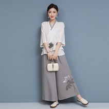 복고 여름 여성 절복 법복 철릭 퓨전 개량 한복 세트 마 생활한복