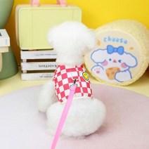 애완 동물 조끼 봄여름 강아지 패션 격자 무늬 하네스 작은 개 귀여운 만화 가디건 고양이 귀여운 디자이너 옷 치와와 몰타, pink rope+XXL
