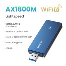 UGREEN 와이파이 어댑터 USB3.0 AC1300Mbps 5.8G 및 2.4G 듀얼 밴드 USB PC 데스크탑 노트북 안테나 이더넷 네트워크 카드, CHINA_AX1800M Wi-Fi6