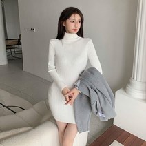 타이트니트원피스 여성 겨울 가을 하프기장 배합 코트 의 이너웨어 스키니핏 힙랩 스웨터 2721709997