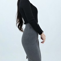 엘텍몰 울 밴딩 트임 스커트 골지 니트