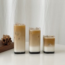 스테이828 네모 사각 아이스커피잔 에이드잔 홈카페 내열 유리컵 3size, 230ml