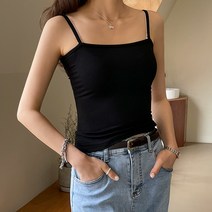 데일리앤 타이틀 여자 여름 스퀘어넥 골지 스판 끈나시