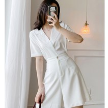 반바지점프수트 화이트 바디슈트 여성 여름 얇은 반팔 여신 무드 인싸템 카고 작은 키 멜빵바지 2287197611