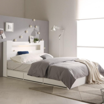 [자사몰1위상품] 파로마 로건 LED 3서랍 수납헤드 침대 SS 독립매트 / 슈퍼싱글침대 / 수납침대, 화이트