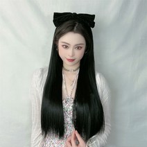 모리리본 헤어밴드 가발 여흑색 긴 스트레이트 가발 모사 긴머리 반머리 커버입니다, 연갈색 가발, 하나, 1개