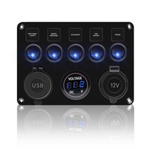 캠핑카 카라반 컨트롤 패널 컨트롤러 LED 스위치 22, 5갱 블루
