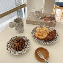 점박이 둥근 그릇 홈 카페 파티 예쁜 접시 플레이팅 그릇 선물, 블루