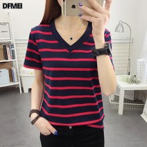 DFMEI 반팔 티셔츠 반팔 블라우스 루즈핏 양기저고리 v넥