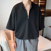 20대 남자 패션 앞지퍼 포인트 반팔티 면지퍼 카라티 패션 루즈핏 지퍼카라 코디 20대 옷 집업 맨투맨