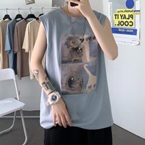 주니어조끼 23 여름 와이드 루즈핏 등 하트 민소매 반팔 라운드넥 트렌드 A150BX21052P22 4993762620