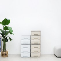 리빙스마일 베이직 심플 라탄 와이드 플라스틱 서랍장, 4단, 아이보리