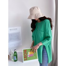 [노마데스] 국내제작 루즈핏 7부 데일리 옆트임 롱티셔츠