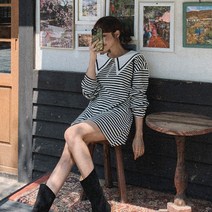 떳다그녀 미우 카라 스트라이프 원피스