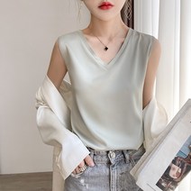 여성 새틴 나시티 브이넥 여름 데일리 외출 여자 나시 상의 Satin sleeveless shirt XK0072