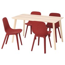 LISABO 리사보 / ODGER 오드게르 테이블+의자4 - 물푸레무늬목/레드 140 cm