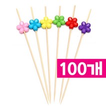 아크릴꽃 대나무 과일꼬지 100p (햄버거 샌드위치 떡꼬치 과일꽂이 디저트 산적 요지 이쑤시개), 색혼합