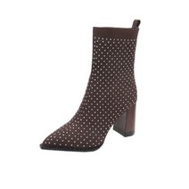 어그부츠플랫폼 Women Pointed Toe High Heels Leopard Stretch Fabric Bottes Femme Brethable Knitting Ankle Bo