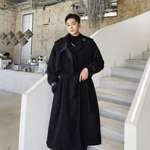 남성 가을 겨울 레더 견장 오버니 롱 코트 아우터 와이드