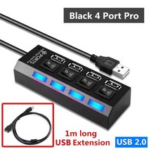 USB 허브 2.0 및 멀티 분배기 4 7 포트 확장기 전원 어댑터 없음 pc용 독립 스위치 포함, [05] black 4 port 2.0 ca