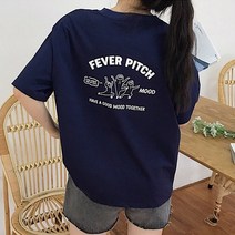 따봉오빠 여성 캐주얼 레터링 데일리 기본 루즈 반팔티 네이비(DB314)