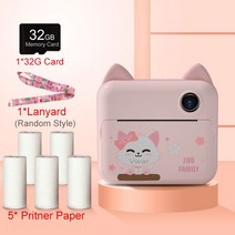 사진인화기 가정용프린터기 핸드폰사진인화기카메라 인스턴트 프린터 아이들을위한 생일 선물 공룡 사진 비, 10 Pink 5xP P 32G