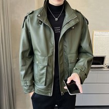 남자 가죽 자켓 봄과 가을 하이 엔드 잘 생긴 캐주얼 오토바이 타기 슈트, 2XL, 녹색