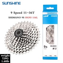 자전거스프라켓 스프로킷 선샤인 9단 플라이휠 shimano 로드 바이크 체인 세트 hg53 hg93 kmc x9 chains 11-25t28t32t36t40t42t 9v mtb, 9S 11-36T HG93 116L